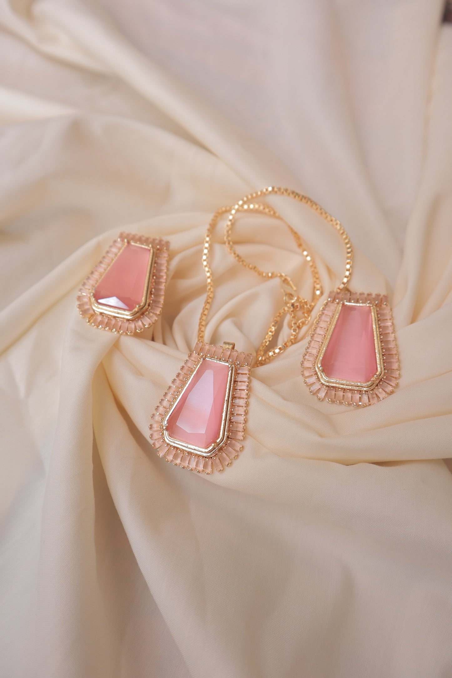 Pink Stone set Hand made 18-k Gold Plated New Design Jewelry Limited Edition
