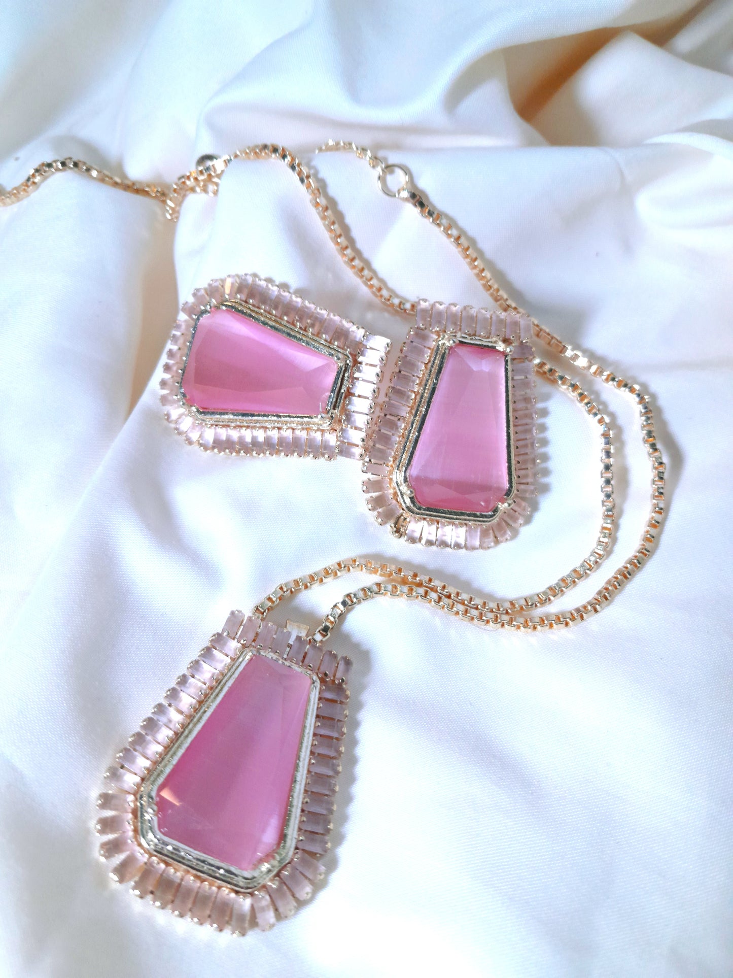 Pink Stone set Hand made 18-k Gold Plated New Design Jewelry Limited Edition