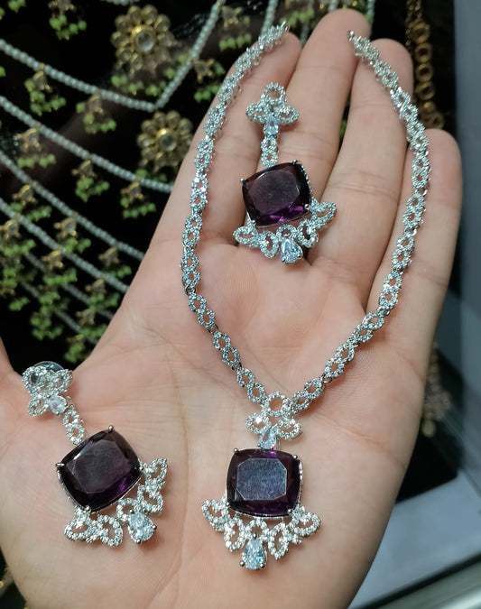 Radiant Sunshine Necklace Zircon Work Indian Made Locket Set